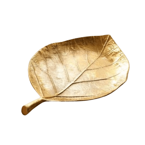 ALUMINIUM LEAF SERVING TRAY (GOLD)
